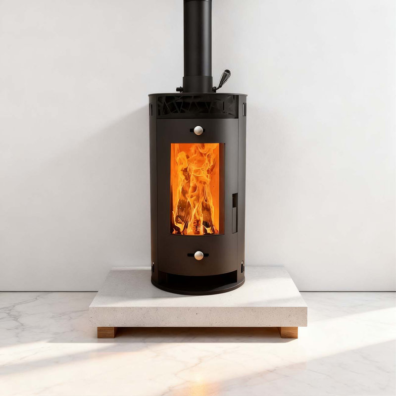Metal cylindrical luxury wood fireplace