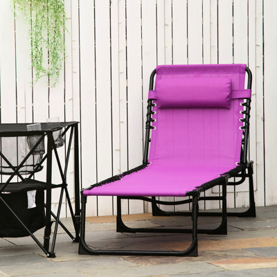 Chaise longue mauve avec filet en maille respirante, coussin et méridienne inclinable à 4 positions pour la piscine
