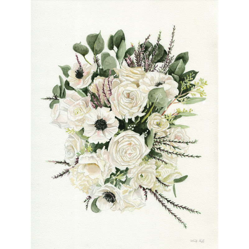 Bouquet blanc sur toile, H 18 po x l 12 po