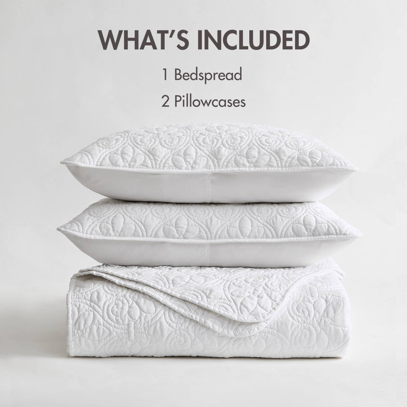 Quebec Reversible Bedspread Set, King Bedspread + 2 King Shams, White