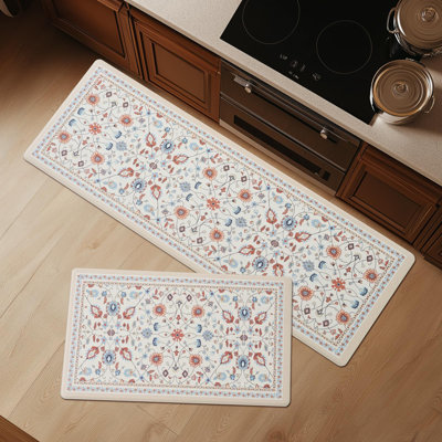 Anti Fatigue Kitchen Mats For Floor 2 Piece Set, Waterproof & Non-Skid Vintage Floarl Kitchen Rugs, Cushioned Kitchen Mat For Standing Washable Comfort Desk Kitchen Runners, 17X30''+17X47''
