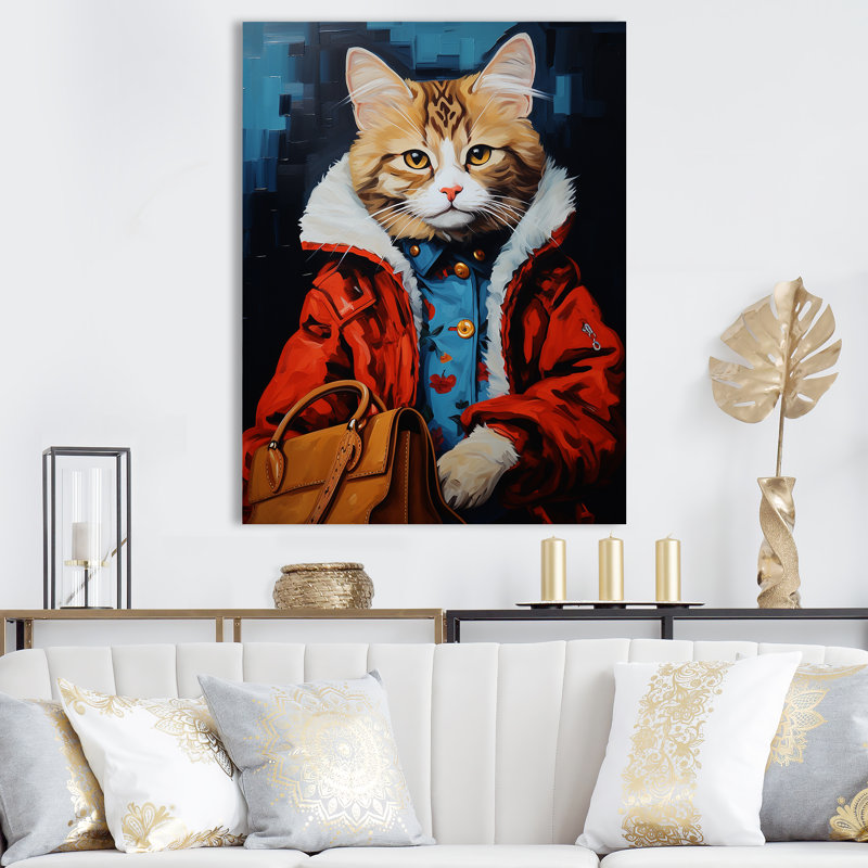 Portrait de chat brun, mode II, H 44 po x l 34 po x P 1,5 po, Cadre simple noir