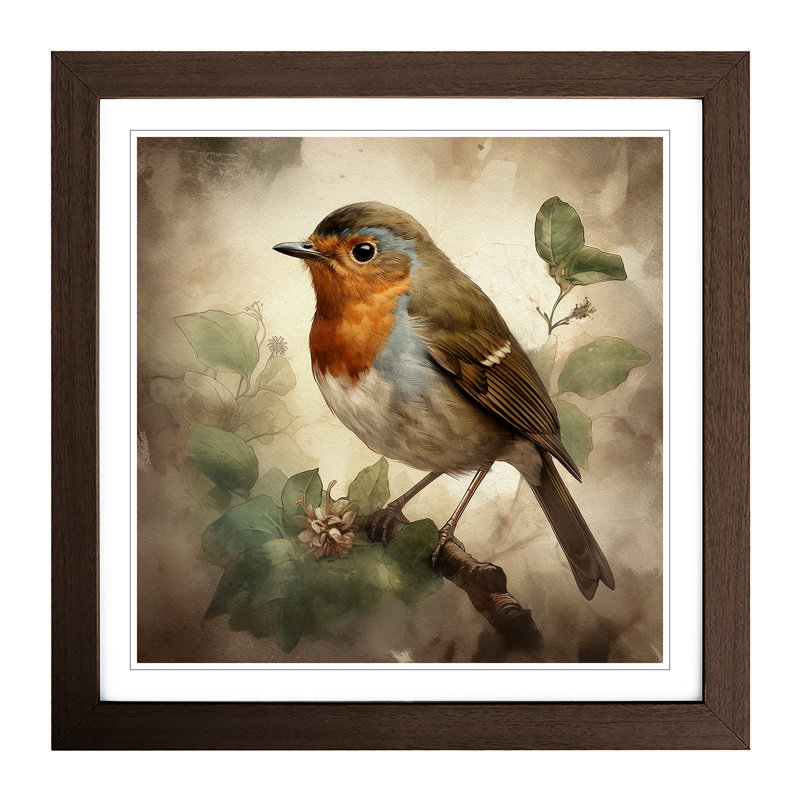Robin Vintage - Single Picture Frame Print on Wood, Walnut
