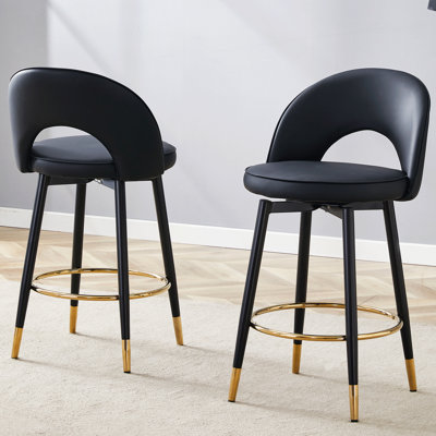 Of 2 360° Rotatable Bar Stools, Modern Pu Upholstery And Black Metal Legs, Suitable For Various Spaces In Home Office, Ergonomic, Easy Installment Cha by George Oliver
