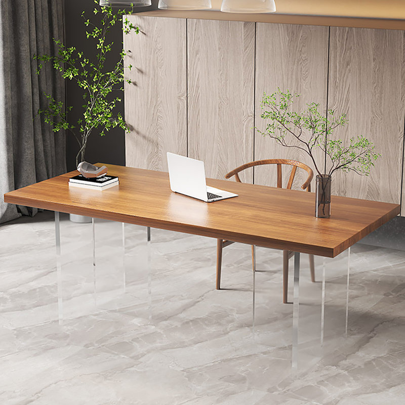 Bureau flottant moderne en bois massif et acrylique, H 29,5 po x l 86,6 po x P 35,4 po