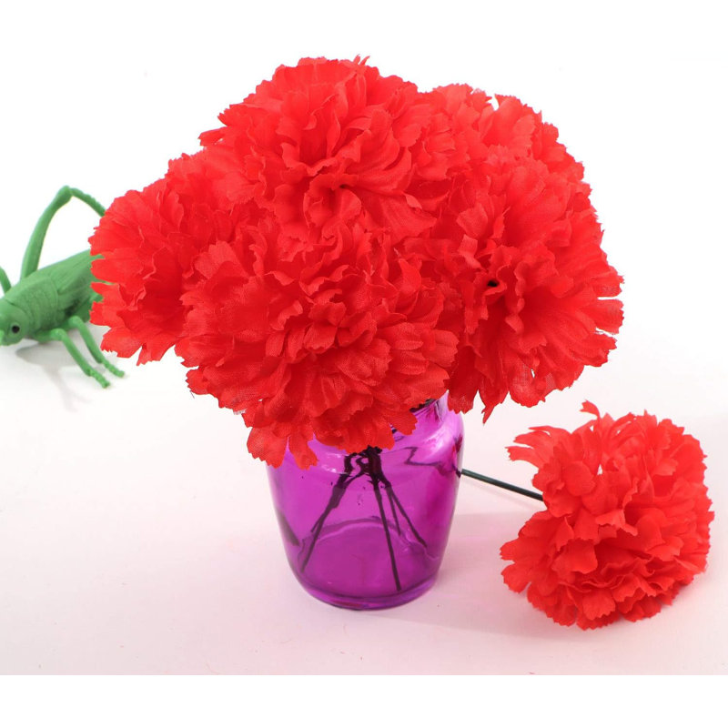 Silk Carnation Pick Flower Arrangements Planter, Red