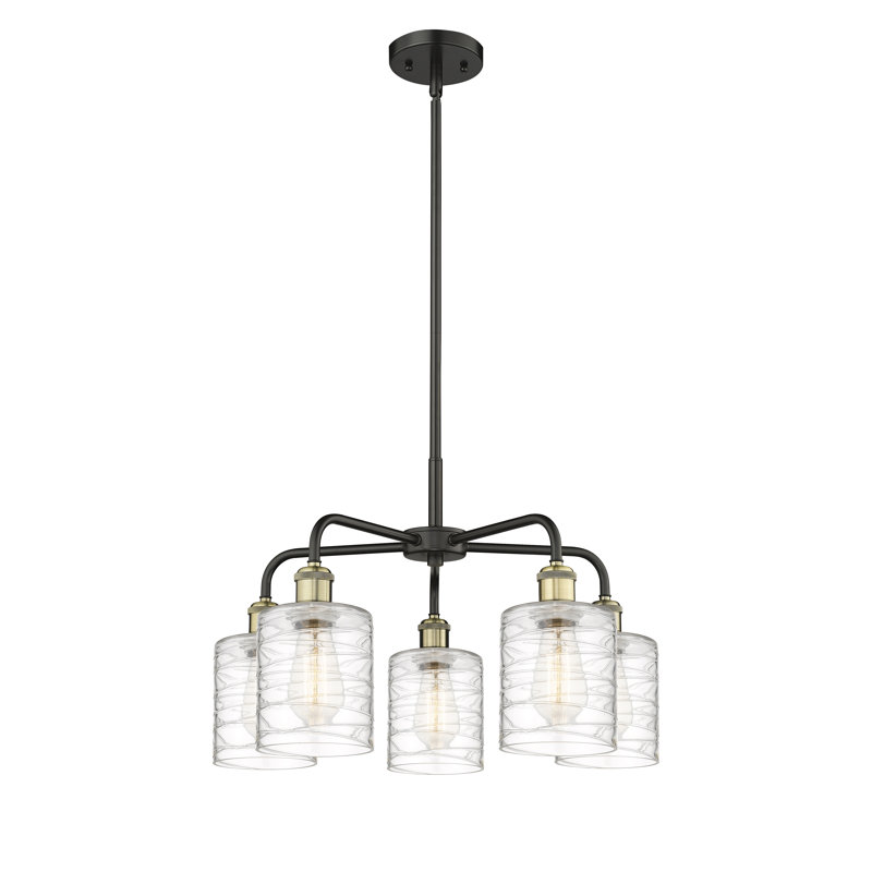 Lustre tambour 5 lumières Dublin, Noir/laiton antique