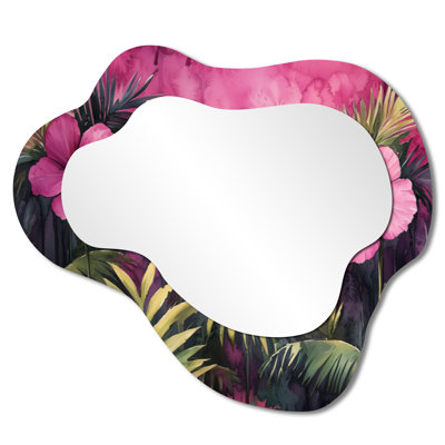 Lavender Hibiscus Tropical Symphony - Hibiscus Asymmetrical Decorative Mirror, Traditional irregular Wall Mirror, Printed on Metal