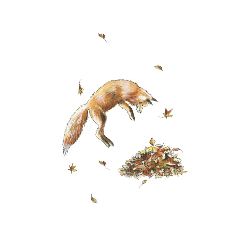 " Jumping Fox " by Leah Tedesco, Maple Single Picture Framed Paper, No Mat, 48" H x 32" W