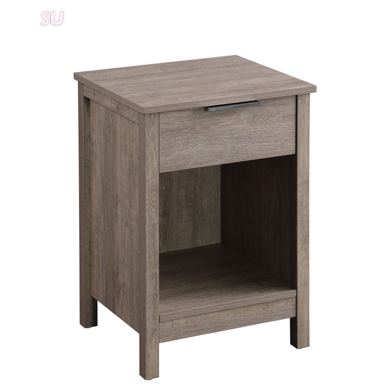 Sturdy Nightstand With Drawer And Open Shelf, Easy Assembly, Rustic Grey Design For Bedroom And Living Room, Gray