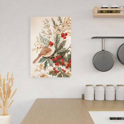 «Winter Cardinal Holly Contemporary Bird Nature Winter», reproduction d'art murale