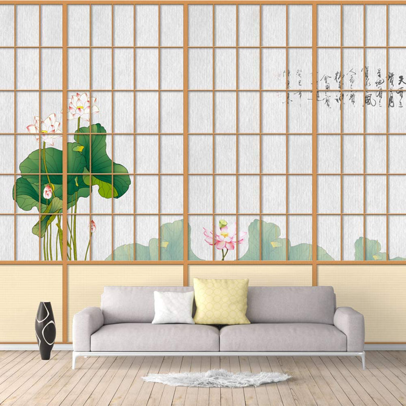 Tablette murale japonaise en forme de fenêtre japonaise en forme de lotus, L 100 po x L 144 po