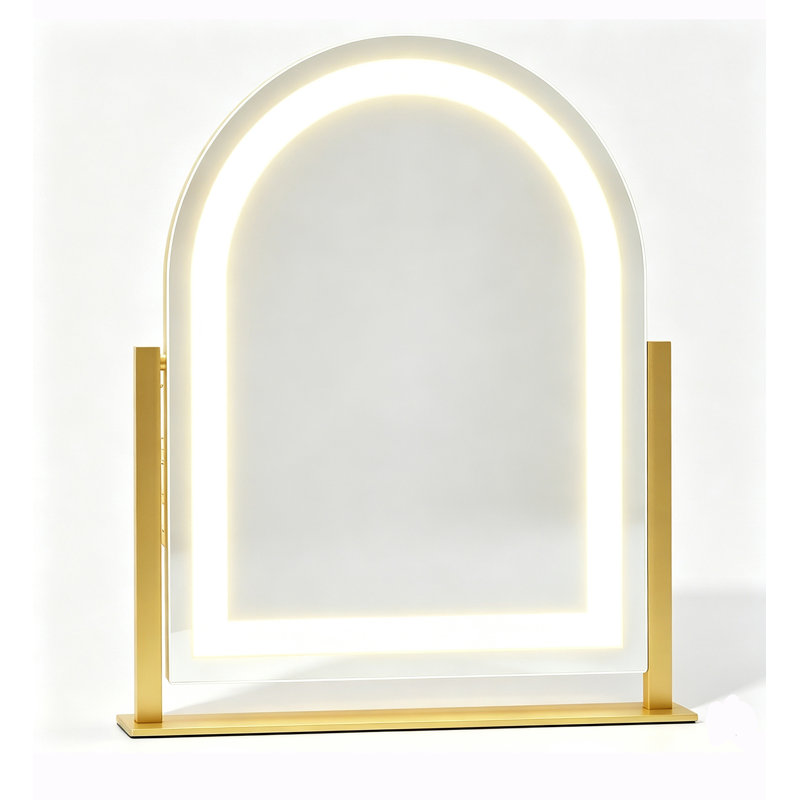 Miroir de maquillage arqué et lumineux de 43,7 cm (17,2 pouces), miroir de table avec éclairage 3 couleurs