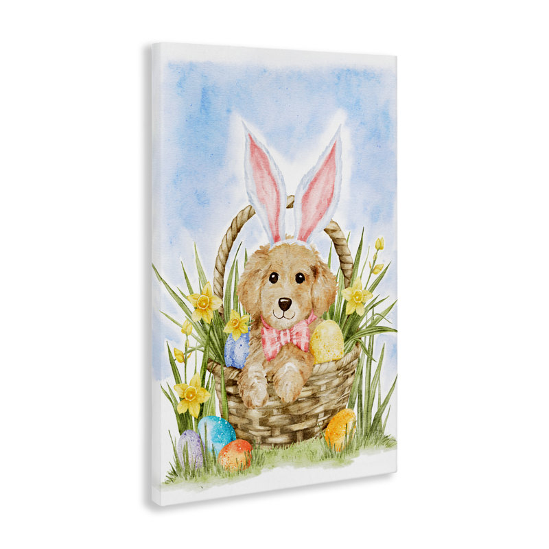 Toile de printemps avec des chiots de Pâques, design par Amy Hall, H 45 po x l 30 po