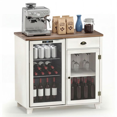 41.7" Mini Fridge Cabinet Coffee Bar with Power Outlet & Goblet Holder