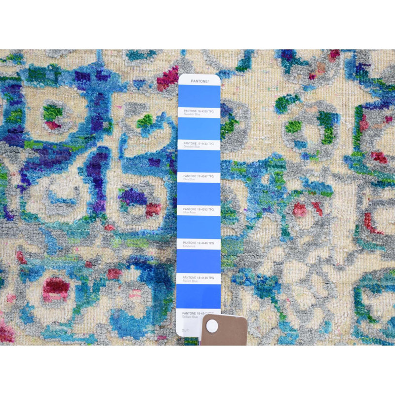Tapis décoratif noué à la main New Age bleu/Ivoire/rose 5 pi x 7 pi 3 po one-of-a-kind