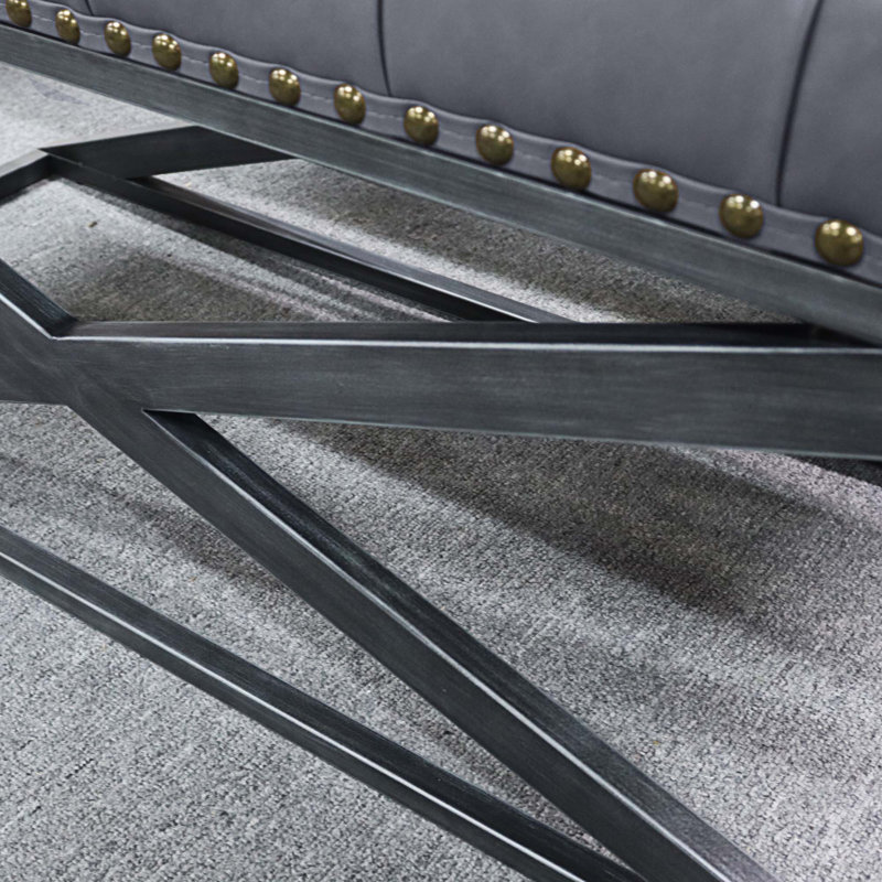 Banc rembourré en cuir Temuge, Gris foncé, Noir