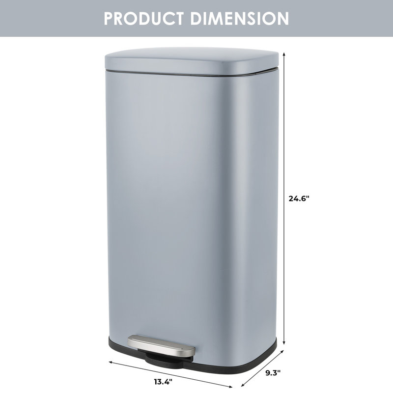 Step Trash Can, Stainless Steel Garbage Bin, Soft-Close Rubbish Bin with Removable Plastic Inner Bucket, Fingerprint-Proof, Lid Dustbin, Suit for Kitchen Home