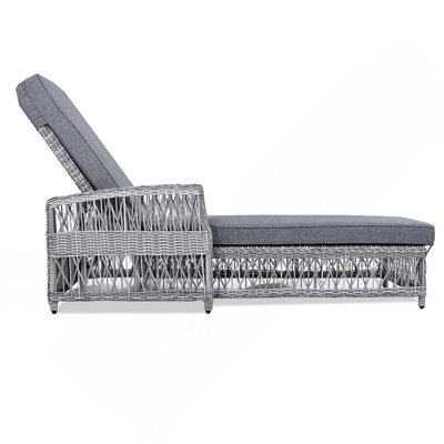 Outdoor Wicker Adjustable Long Reclining Chaise Armrests & Soft Removable Cushions, All Weather Rattan Pool Lounge For Poolside & Garden