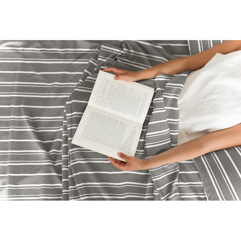 Striped Sheet Set, Cooling Bed Sheets, Soft & Wrinkle Free, Breathable Bedding, King Sheet Set with 2 Pillowcases