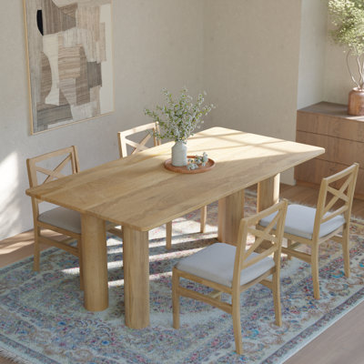 Solid Wood 80″ × 42″ Dining Table for 8 – Natural Finish, Pedestal Base, Modern Dining Table for Dining Room
