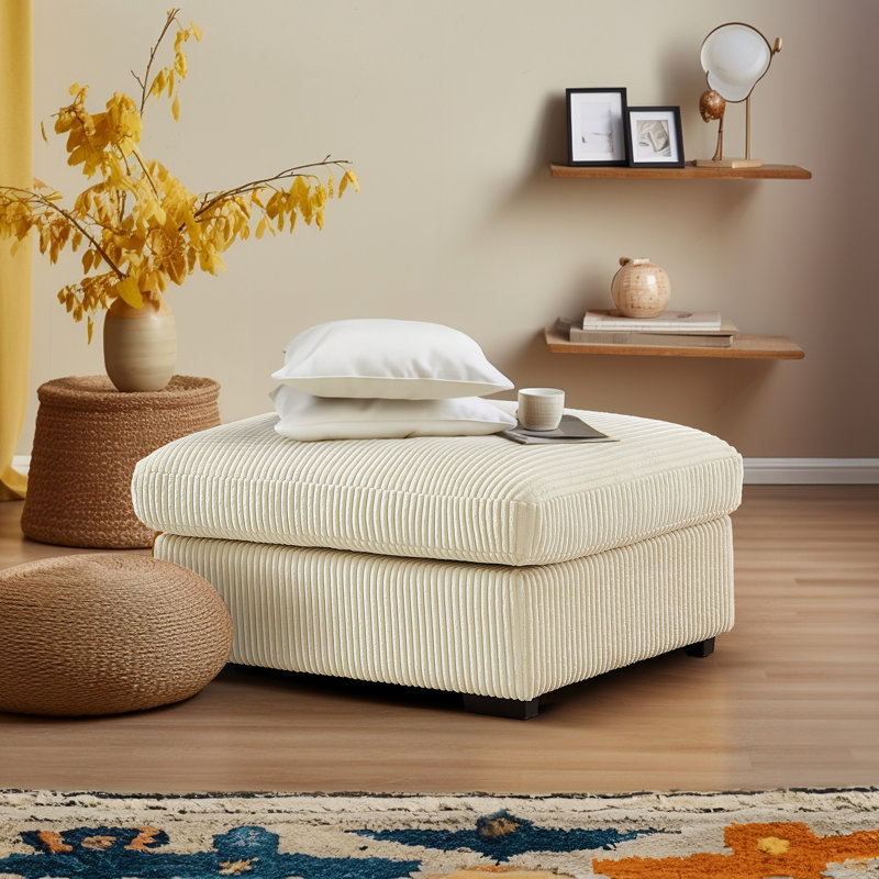Upholstered Ottoman, Beige