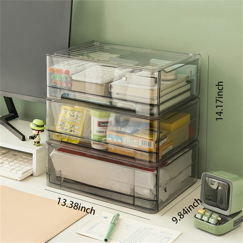 Rangement de bureau empilable en plastique Alinson, Gris