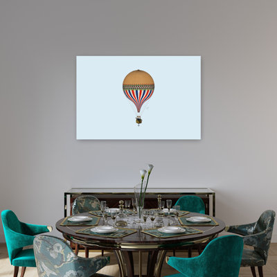Élégante montgolfière rétro, paysage élégant rétro, art mural classique