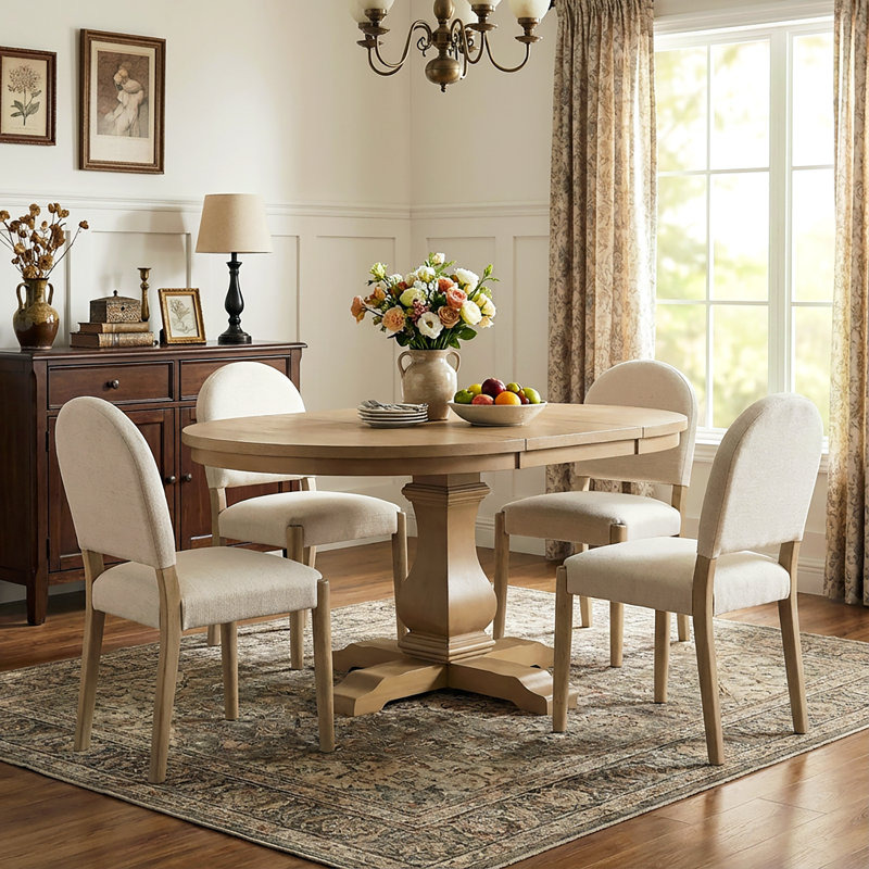 Ensemble de salle à manger extensible 5 pièces Danville, Beige / frêne clair, Frêne clair