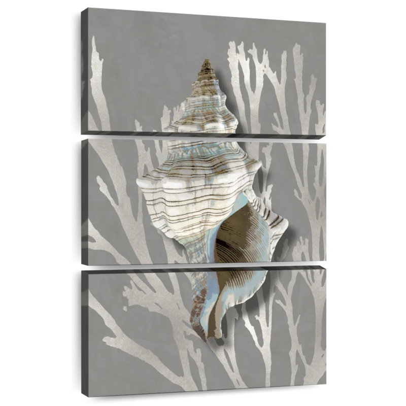 Aletra coquillage corail argenté sur gris III, H 50 po x l 32 po