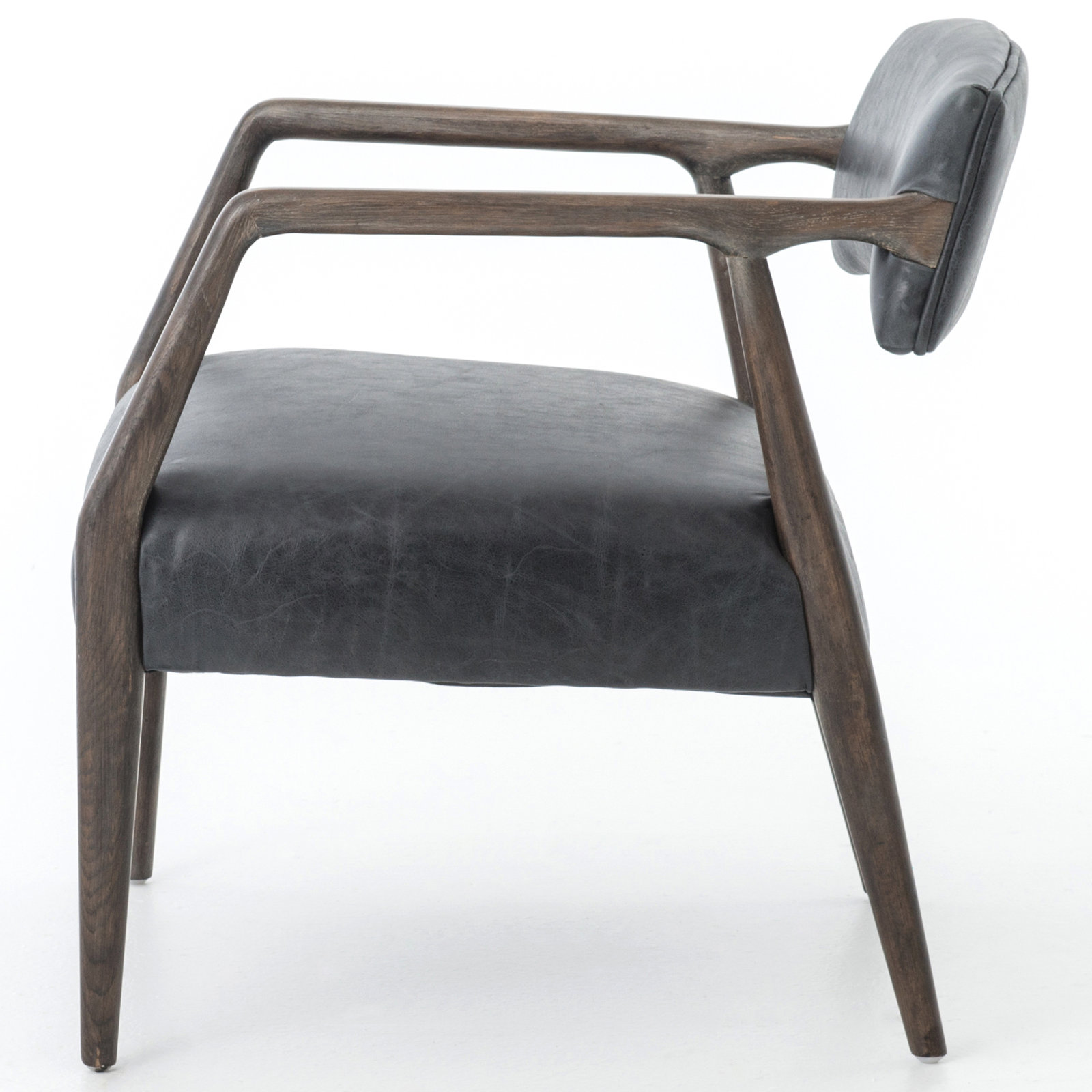 Berthe Oak Genuine Leather Armchair, Ebony Genuine Leather