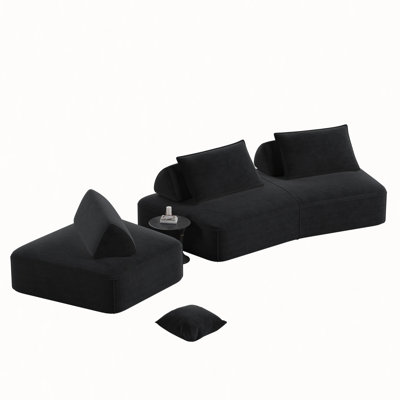 139" Modern Light Luxury Oversized Modular Sectional Sofa Set,DIY Upholstered Fluffy Chenille Sofa with Removable Backrests and Soft Pillows,Deep Seat