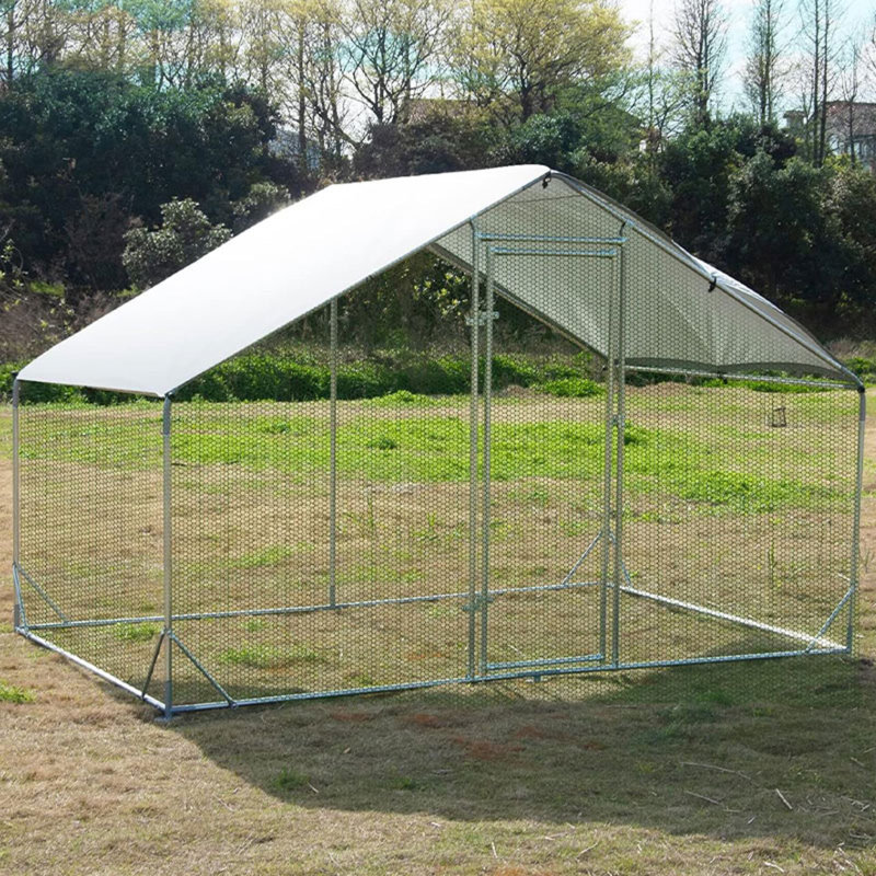 Cage à poules en métal avec cage imperméable et anti-UV pour utilisation dans une cour extérieure avec toit pointu 