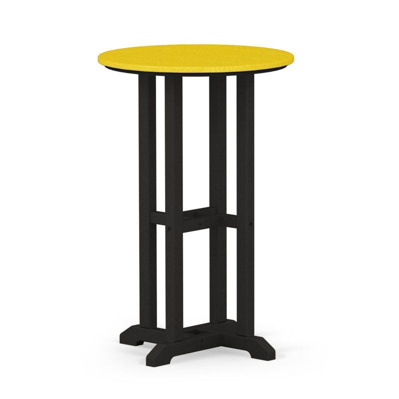 POLYWOOD Tables Round Dining Table, 29" H x 24" W x 24" L, Black / Lemon