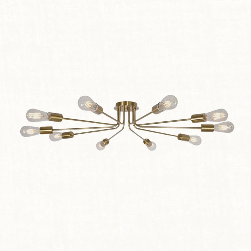 Plafonnier semi-encastré Modern Spoutnik, H 6 po x l 44,49 po x P 44,48 po, 10 lumières, Or brossé