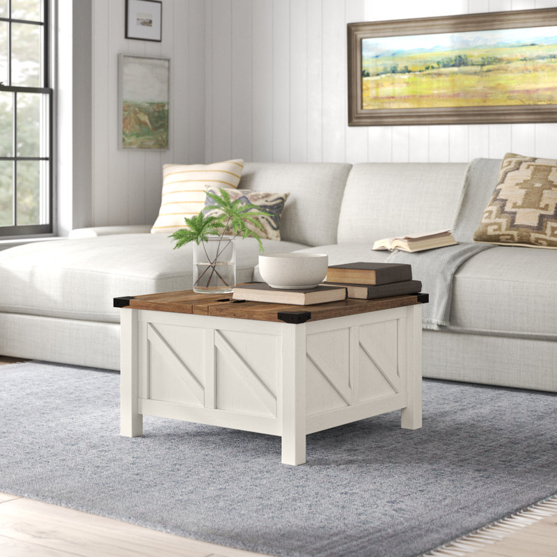 Solid Wood Top Single Coffee Table, Brown, White