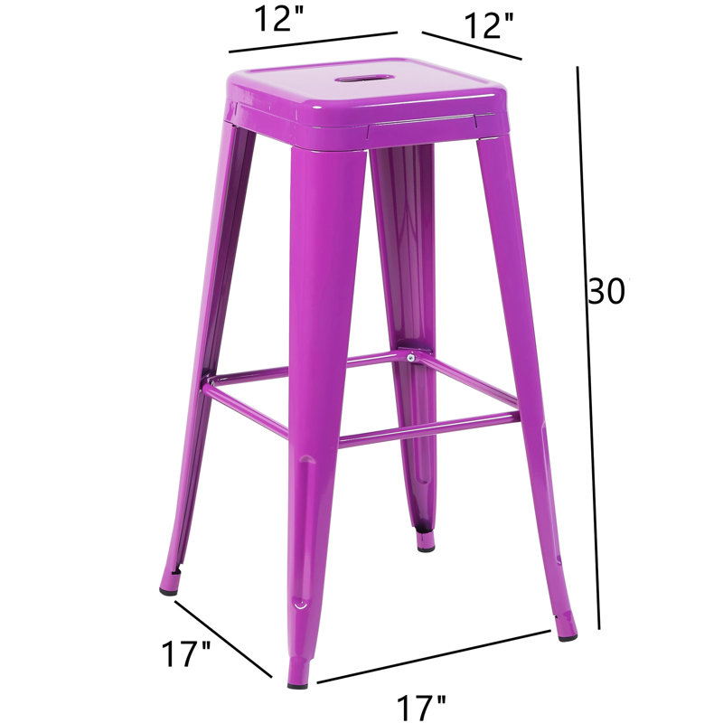 Tabourets de bar en métal 30 po sans dossier de 30 po de hauteur, sans empilage, détachables et faciles à assembler, espace pour îlot de cuisine, bar, salle à manger - métal imperméable, structure 4 en mauve
