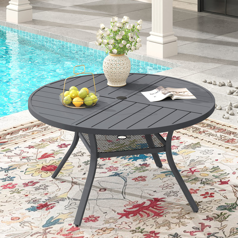 Outdoor Round Patio Dining Table, 28.3" H x 40.6" L x 40.6" W, Gray/Gray