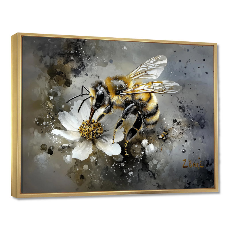 Abeille fleur délicate - abeille murale, art de salon, H 30 po x l 40 po, Impression dans un cadre flottant sans passe-parto