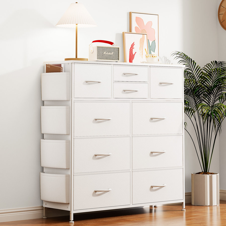 Sienna-Marie 10 - Drawer Dresser, Chest of Drawers for Bedroom with 4 Side Pockets and 2 Hooks