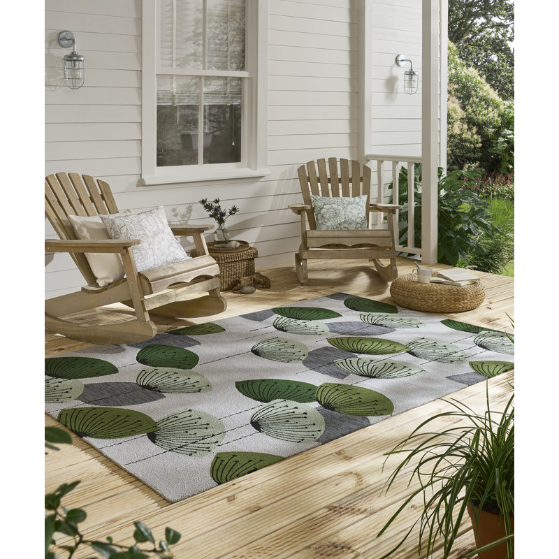Floral Area Rug in Green/Gray/White, Rectangle 8'2" x 11'6"