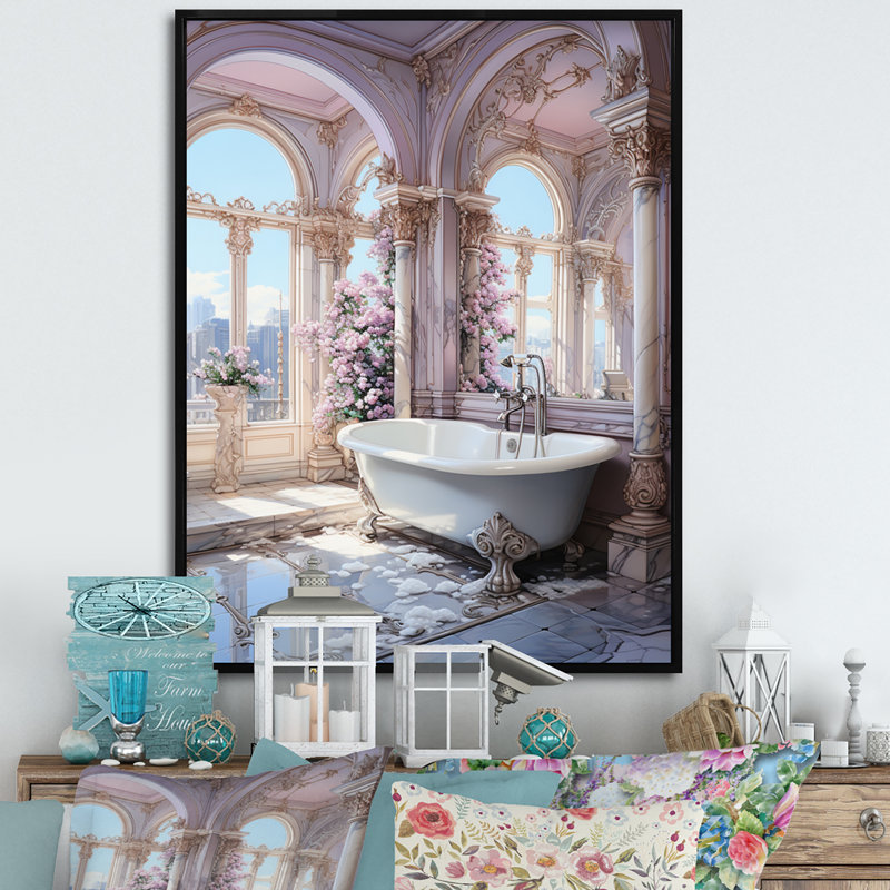 Salle de bain pastel Serenity II - Art mural de salle de bain, Cadre flottant noir, H 32 po x l 16 po x P 1 po