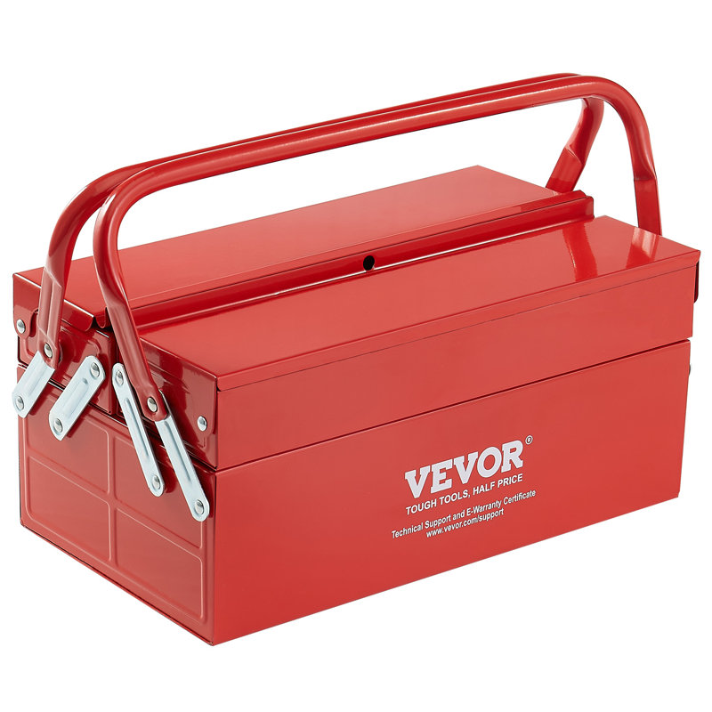 Tool Box 14-inch 2-Tier 3-Tray Folding Cantilever Toolbox with Handle Red