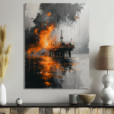Grey Orange Winter Oil Offshore Plateform - Oil Rigs / Fields Wall Decor