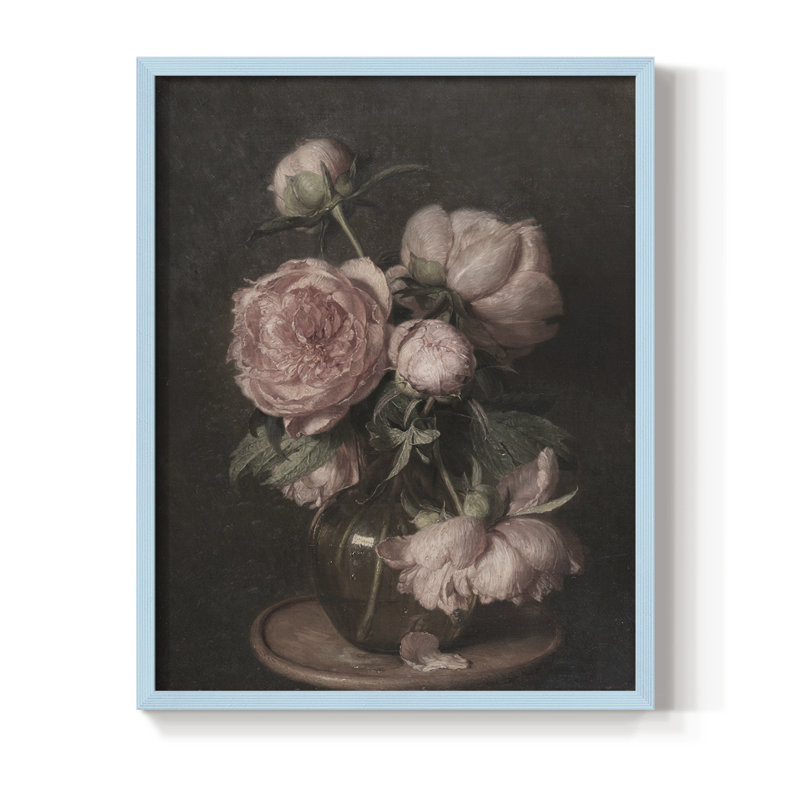 Impression florale vintage encadrée Cxxi - bois massif, H 21 po x l 17 po, Bleu