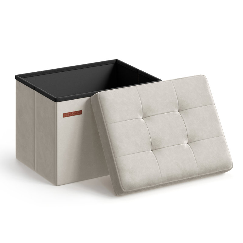 40cm Wide Velvet Tufted Rectangle Solid Colour Standard Ottoman with Storage, White