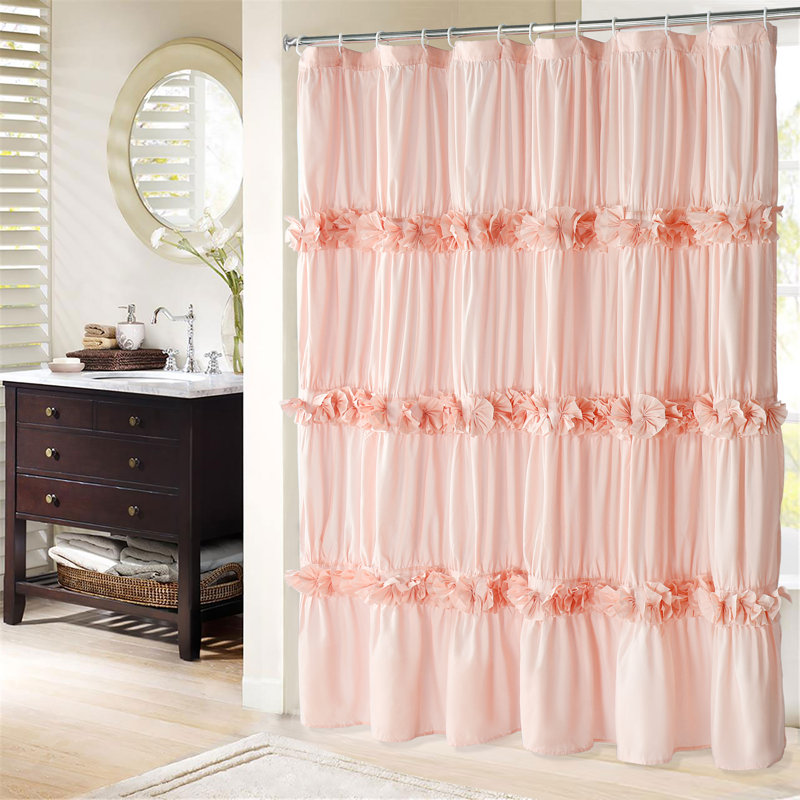 Rideau de douche simple à volants Shabby Elegance, Rose pêche, 72 x 72