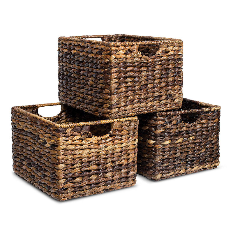 BirdRock Home 11x13in Set of 3 Handwoven Seagrass Storage Baskets (Espresso)