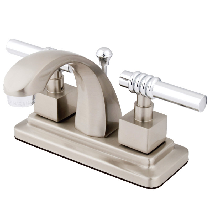 Milano Centerset Bathroom Faucet with Drain Assembly, Satin Nickel/Polished Chrome