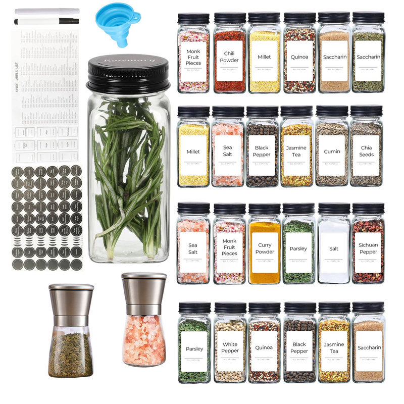 24PCS Spice Jars and 2PCS Pepper Grinder